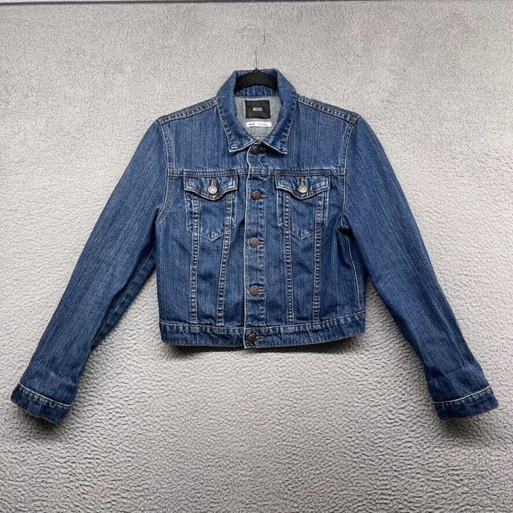 BDG Womens Denim Jacket Blue Long Sleeve Button Collared Pockets Jeans Size M